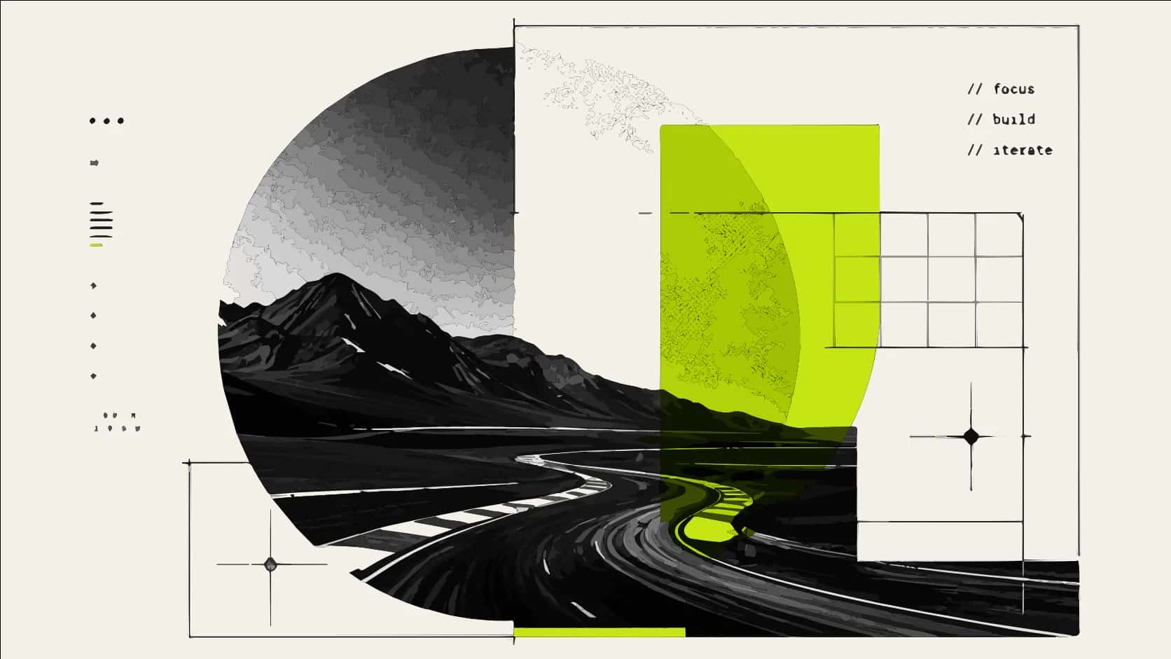 Abstract black and lime futuristic landscape artwork